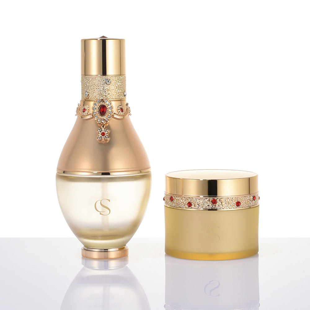 Luxury Lotion Pump Bottle & Face Cream Jar Set with Rhinestone Decor-5101