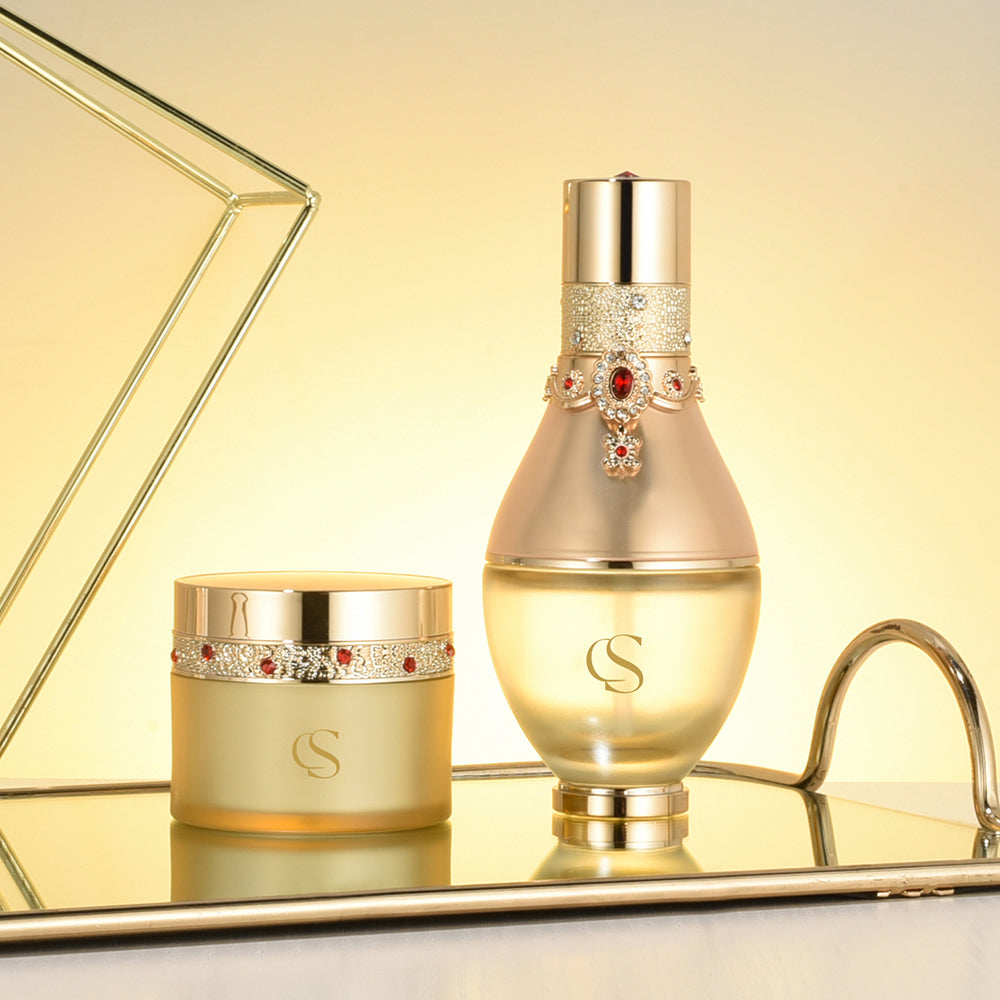 Luxury Lotion Pump Bottle & Face Cream Jar Set with Rhinestone Decor-5101
