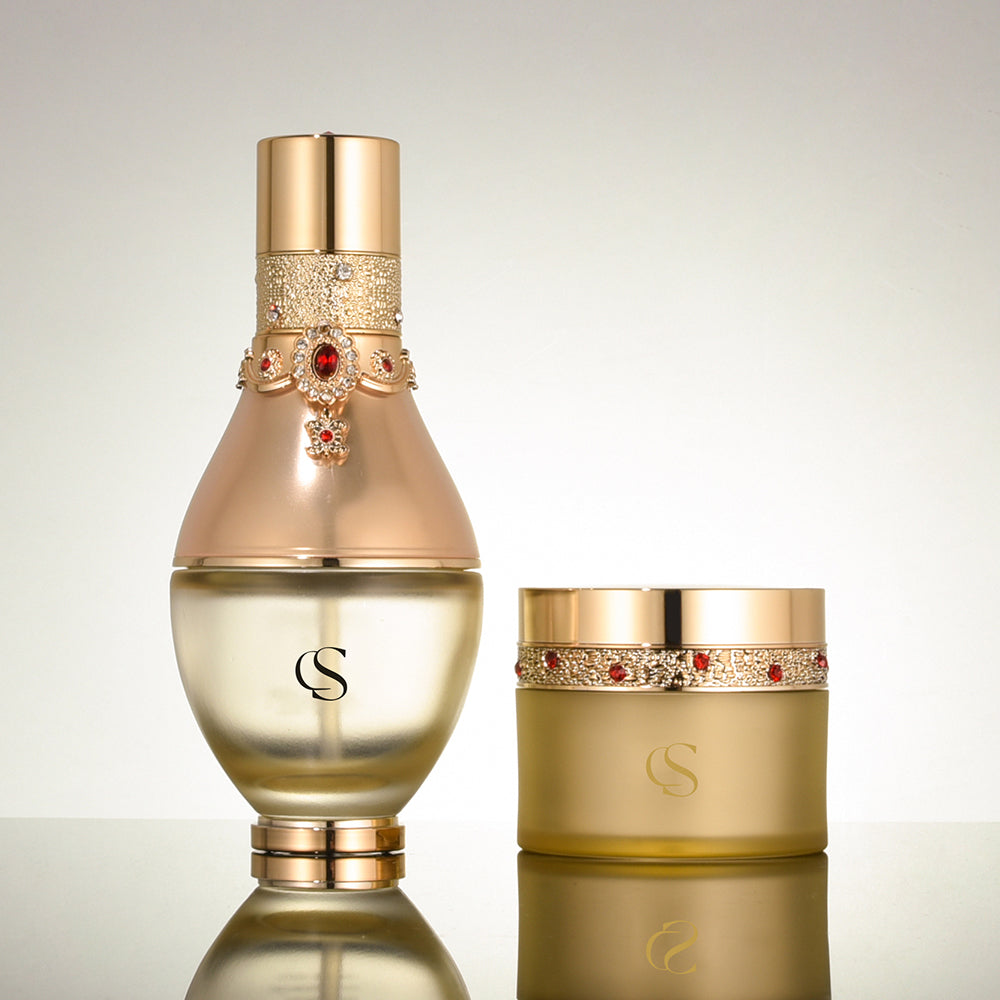 Luxury Lotion Pump Bottle & Face Cream Jar Set with Rhinestone Decor-5101